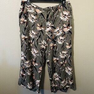 Nordstrom Rack Floral Pants Wide Leg Cropped Tropical Pockets Pull On  Size XL‎